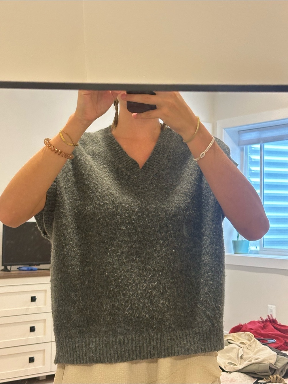 Soft Charcoal V-Neck Knit Sweater Vest